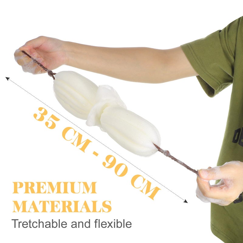 Large Exfoliating Bath Ball Shower Sponge Mesh Body Scrubber For Women Beige 2 Pack - Image 4