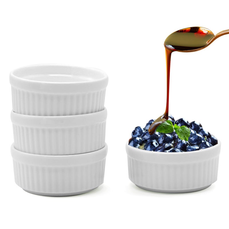 ICEBLUEOR Porcelain Ramekins Set of 4 Small Dipping Bowls Sauce Pots Oven  Air Fryer Safe Ramekins  Souffl Dishes for Souffle Creme Brulee CupcakesCustards Pudding Jams 73 X 65 X 36 cm