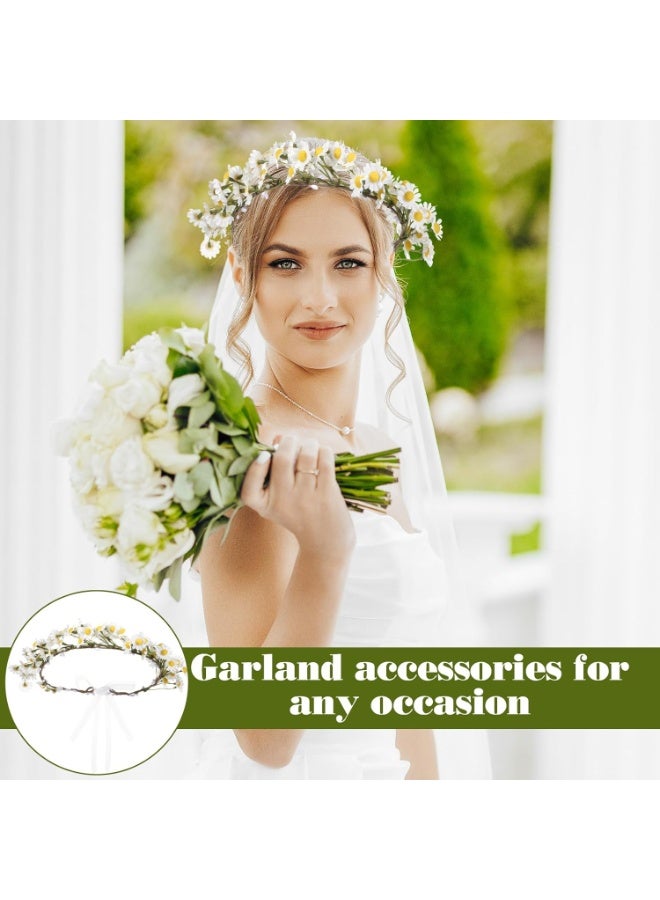 SUNSAR Daisy Flower Headband Crown,Wedding Festivals Floral Hair Band,  Adjustable Girls Headpiece, Boho Headwear Photo Props - Image 4