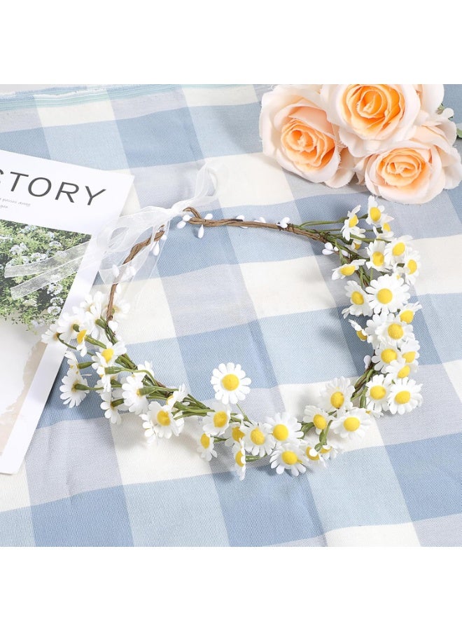 SUNSAR Daisy Flower Headband Crown,Wedding Festivals Floral Hair Band,  Adjustable Girls Headpiece, Boho Headwear Photo Props - Image 3