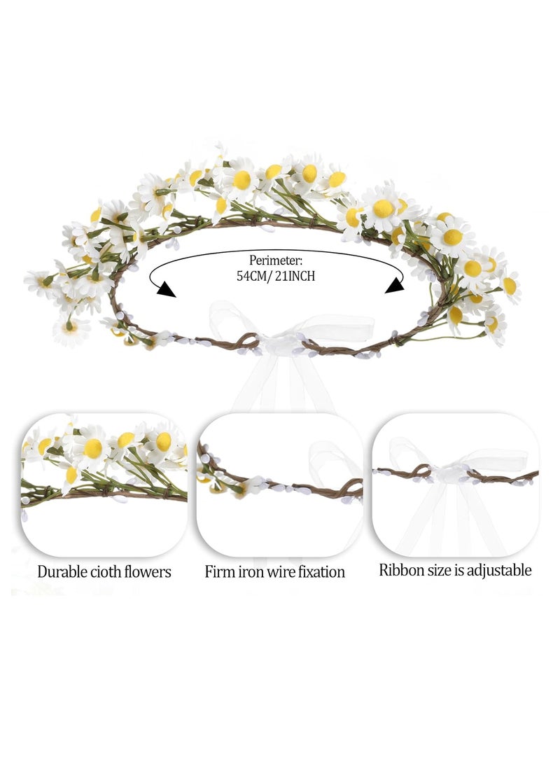 SUNSAR Daisy Flower Headband Crown,Wedding Festivals Floral Hair Band,  Adjustable Girls Headpiece, Boho Headwear Photo Props - Image 2