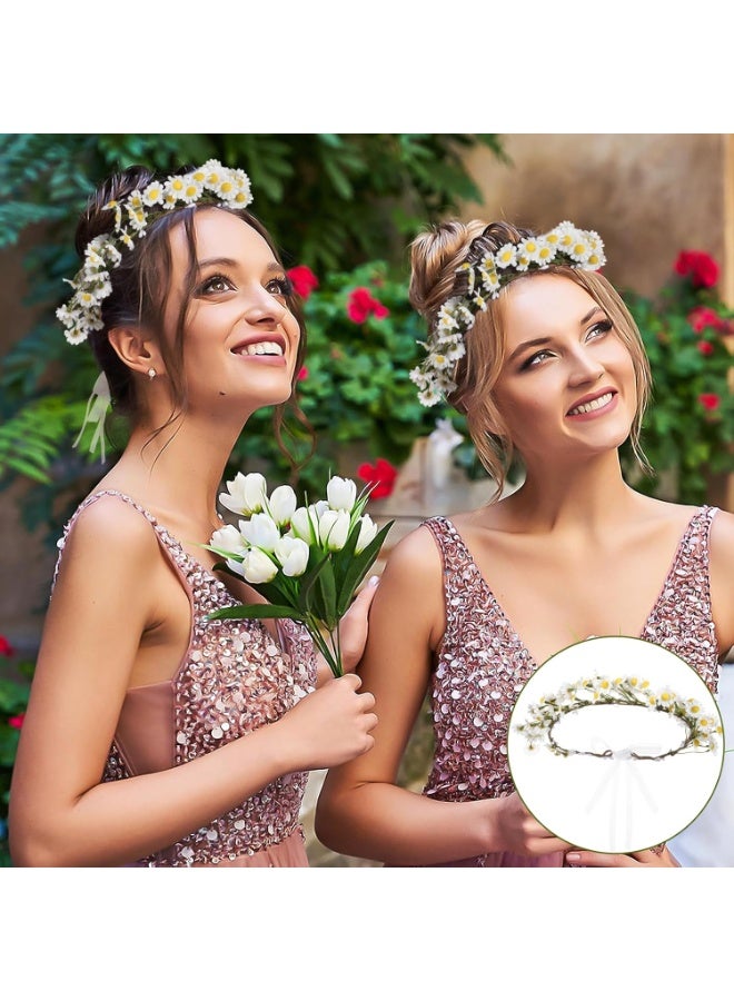 SUNSAR Daisy Flower Headband Crown,Wedding Festivals Floral Hair Band,  Adjustable Girls Headpiece, Boho Headwear Photo Props - Image 5