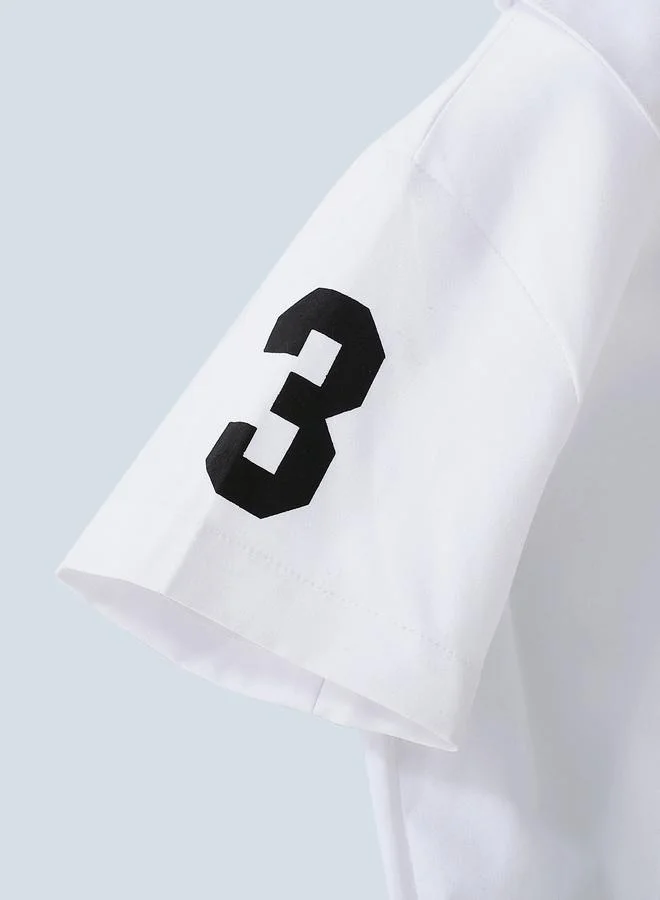 تايك تو Take Two Boys White Embroidered Dinosaur Shirt