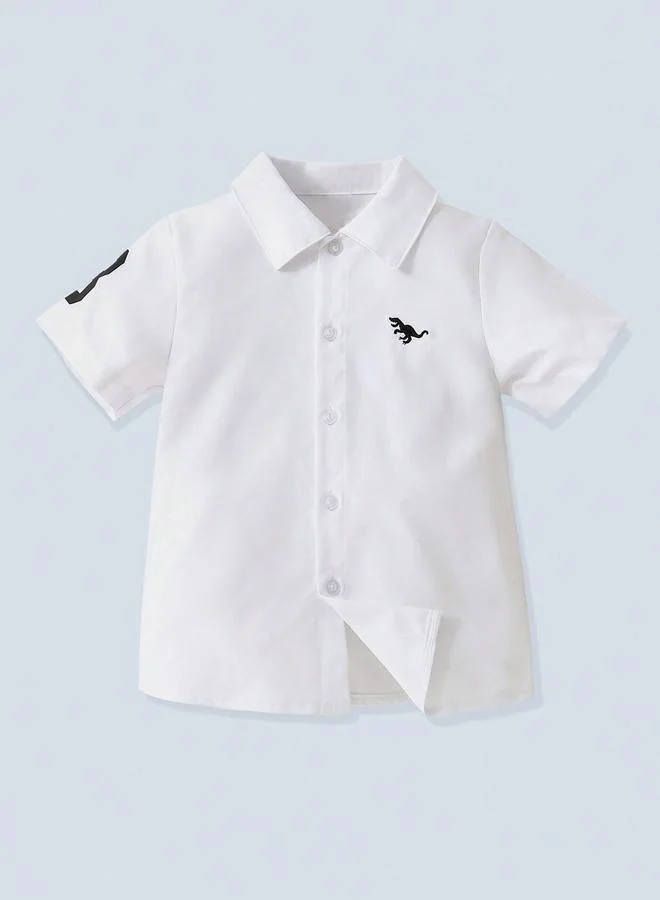 تايك تو Take Two Boys White Embroidered Dinosaur Shirt