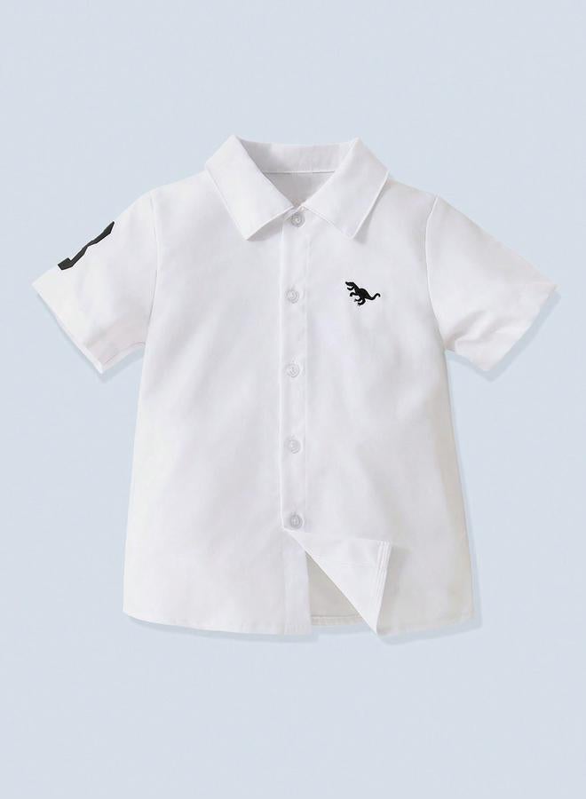 تايك تو قميص ديناصور أبيض مطرز للأولاد - Image 1