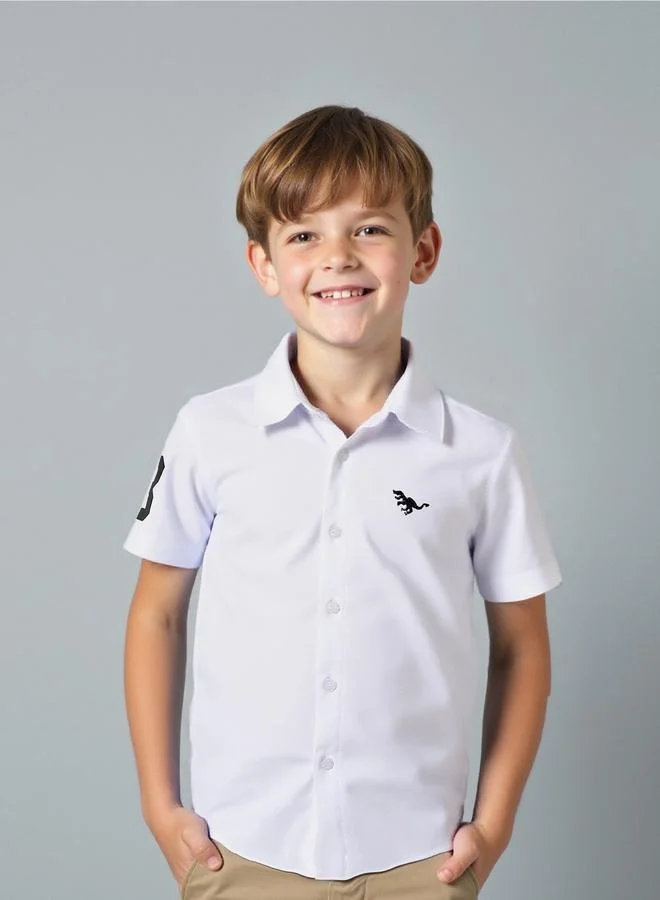 تايك تو Take Two Boys White Embroidered Dinosaur Shirt