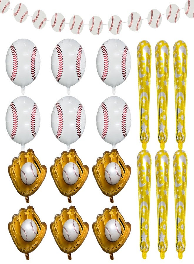 PLULON 19Pcs Baseball Party Decor - Balloons, Banner Garland, Glove, Bat & Foil Balloons for Kids' Sports Themed Birthday Parties - Image 1