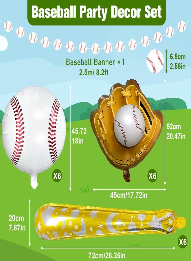 PLULON 19Pcs Baseball Party Decor - Balloons, Banner Garland, Glove, Bat & Foil Balloons for Kids' Sports Themed Birthday Parties - Image 2