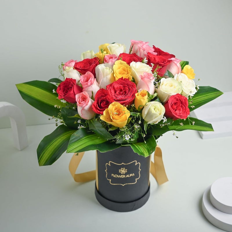 FlowerAura Fresh Live Flower Bouquet of 30 Mix Roses Flowers In Black Box For Birthday Gift Anniversary Gift Wedding Gift Congratulations Gift Gift For Special Occasions Same Day Delivery - Image 2