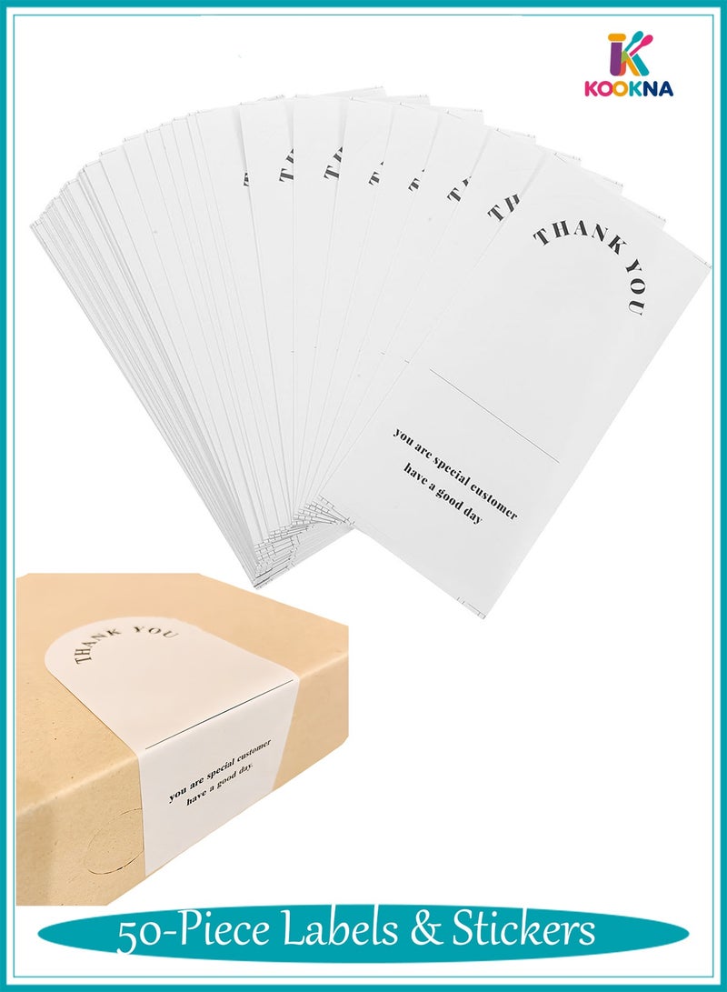 KOOKNA Thank You Stickers,50-Piece Box Seal Stickers,Rectangle Gift Package Labels,Resistant Stickers for Baking Handmade Goods and Retail Boxes - Image 1