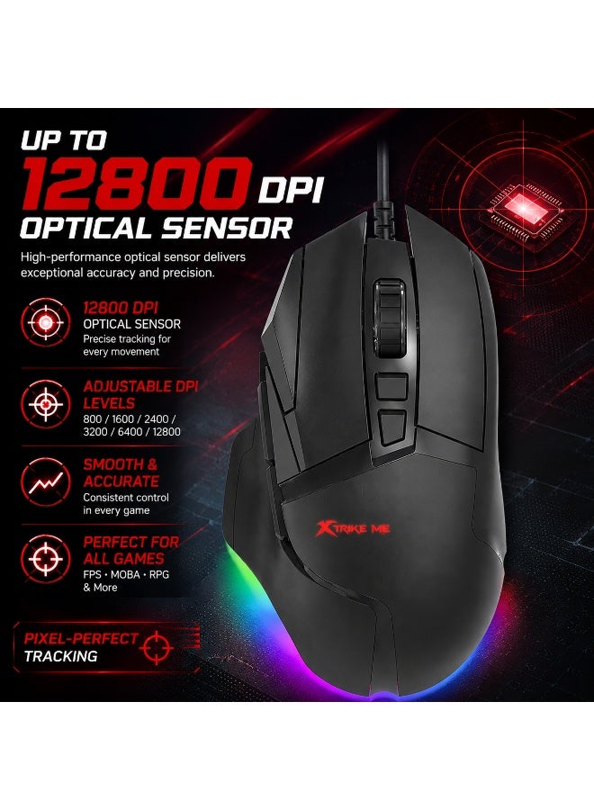 XTRIKE ME GM502 RGB Gaming Mouse 12800 DPI Optical Sensor with 1000Hz Polling Rate & Software - Image 2