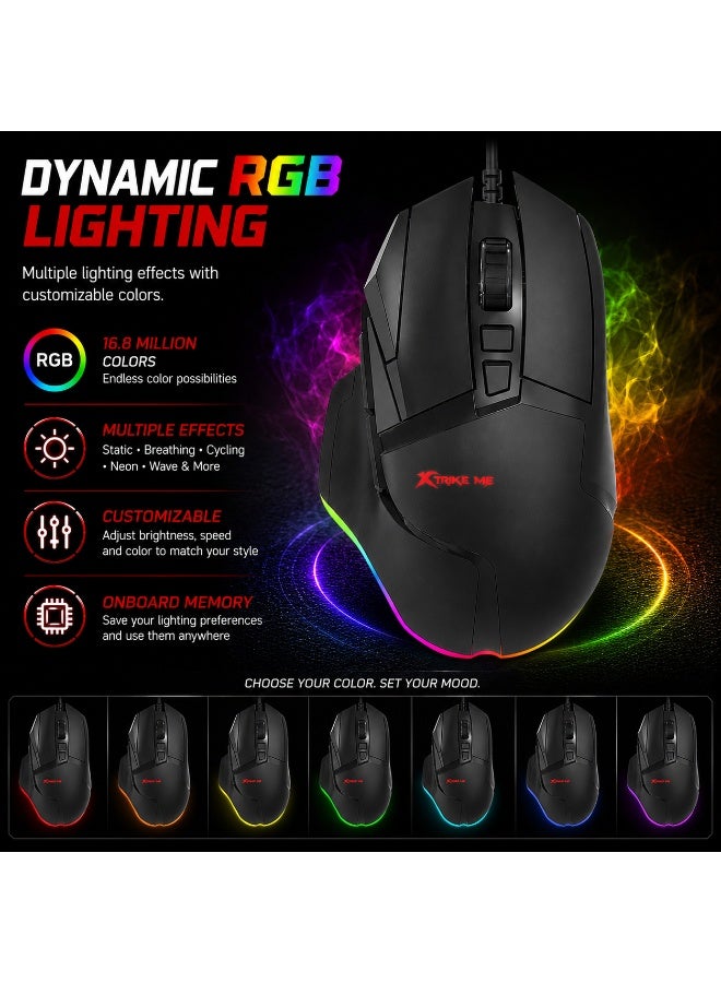 XTRIKE ME GM502 RGB Gaming Mouse 12800 DPI Optical Sensor with 1000Hz Polling Rate & Software - Image 5