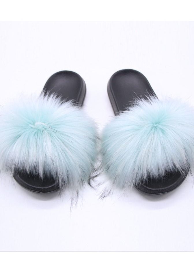 Loquat Women Stylish Casual Faux Fur Open Toe Flat Slippers Sandals Non Slip Homewear Shoes 