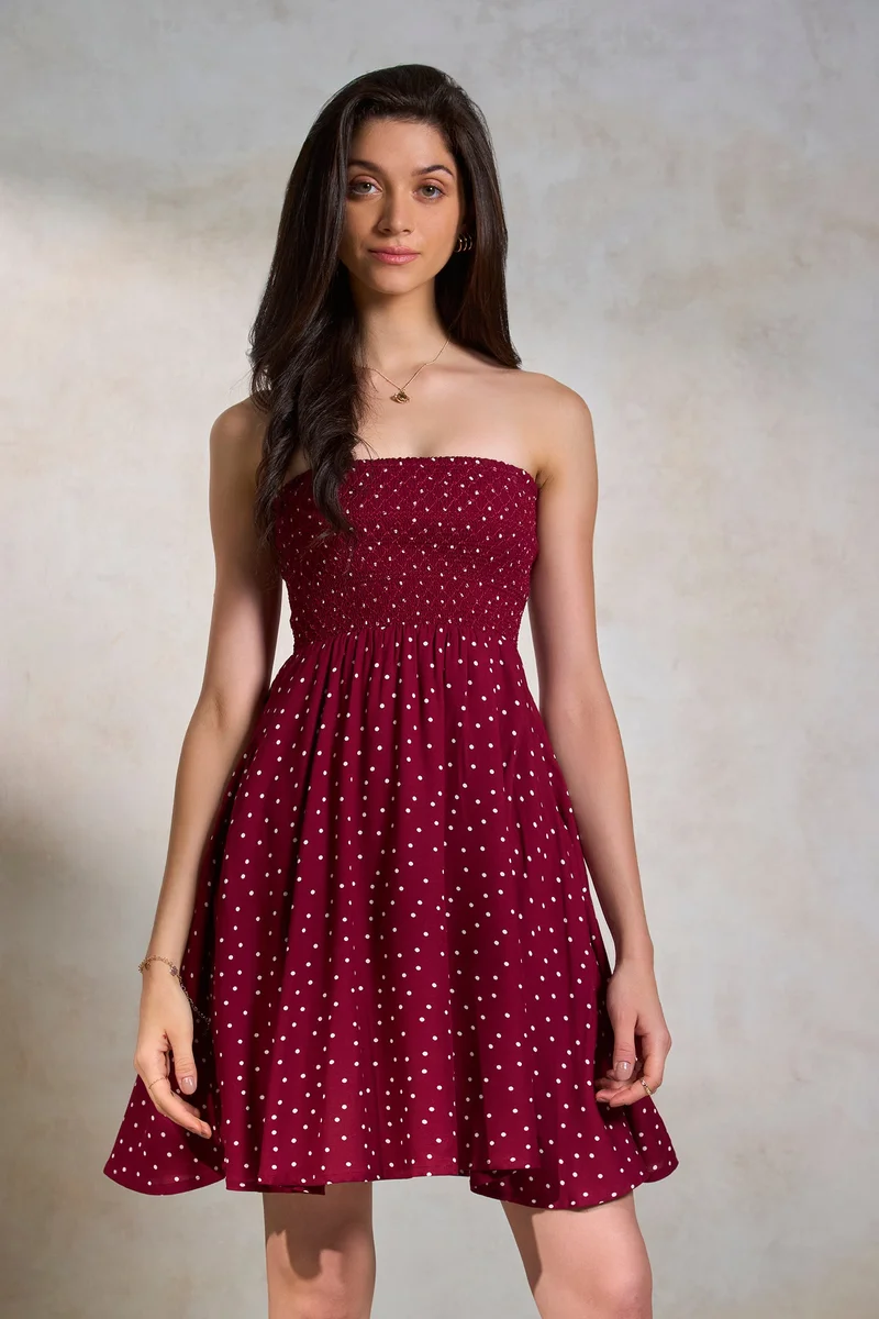 فيرجيو Viscose Polka Brunchwear Print Strappy Dresses for Women