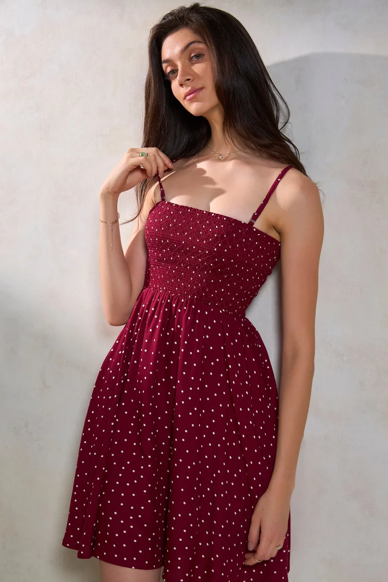 فيرجيو Viscose Polka Brunchwear Print Strappy Dresses for Women