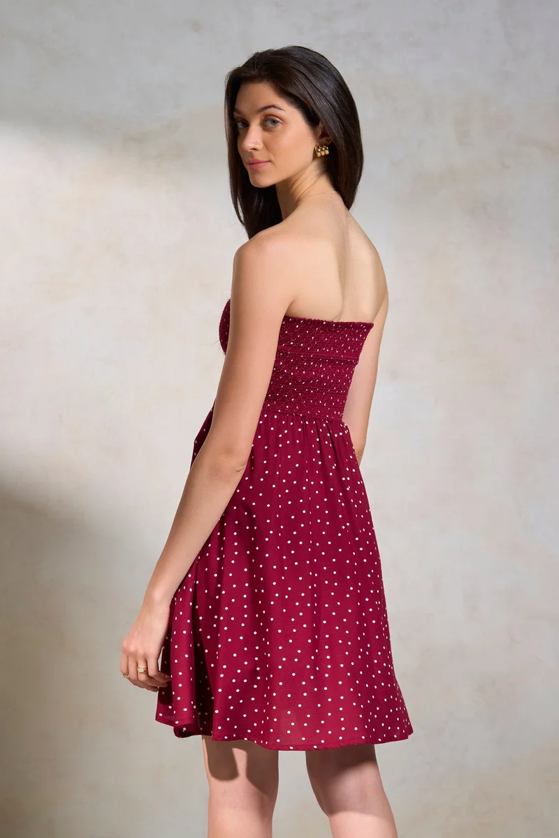 Virgio Viscose Polka Brunchwear Print Strappy Dresses for Women