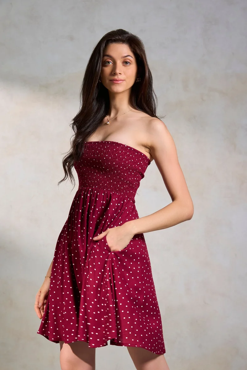 Virgio Viscose Polka Brunchwear Print Strappy Dresses for Women