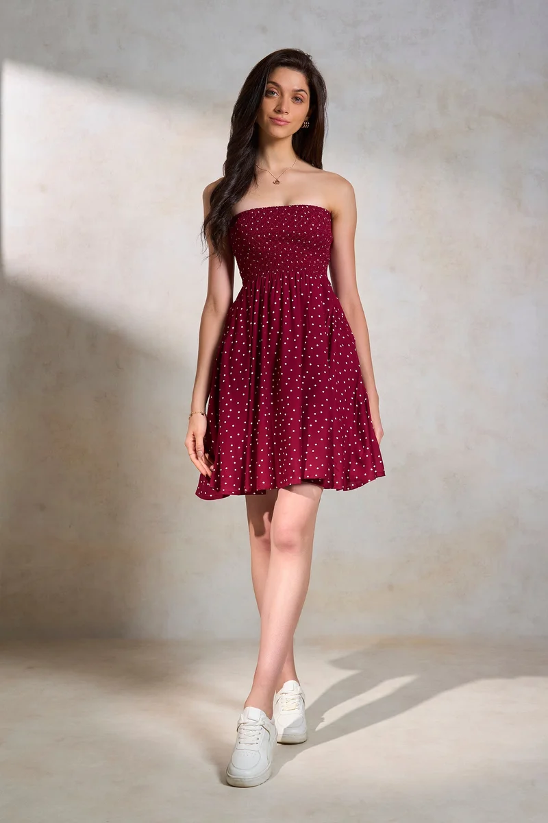 Virgio Viscose Polka Brunchwear Print Strappy Dresses for Women