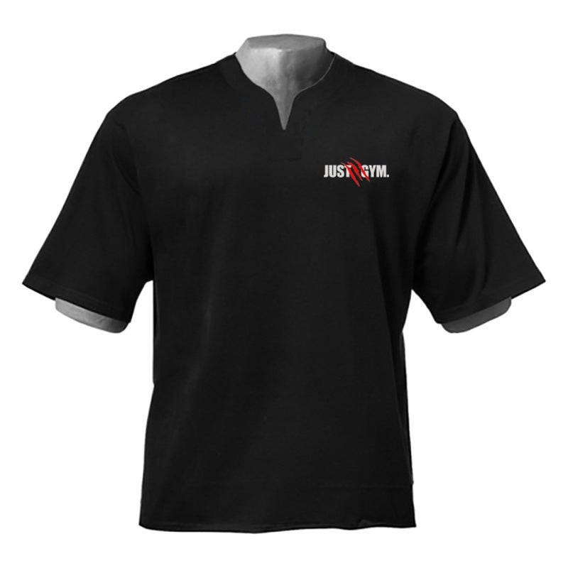 Loose plus size short sleeve T-shirt heavy half sleeve men''s summer sports training muscle casual running fitness clothes - Image 2