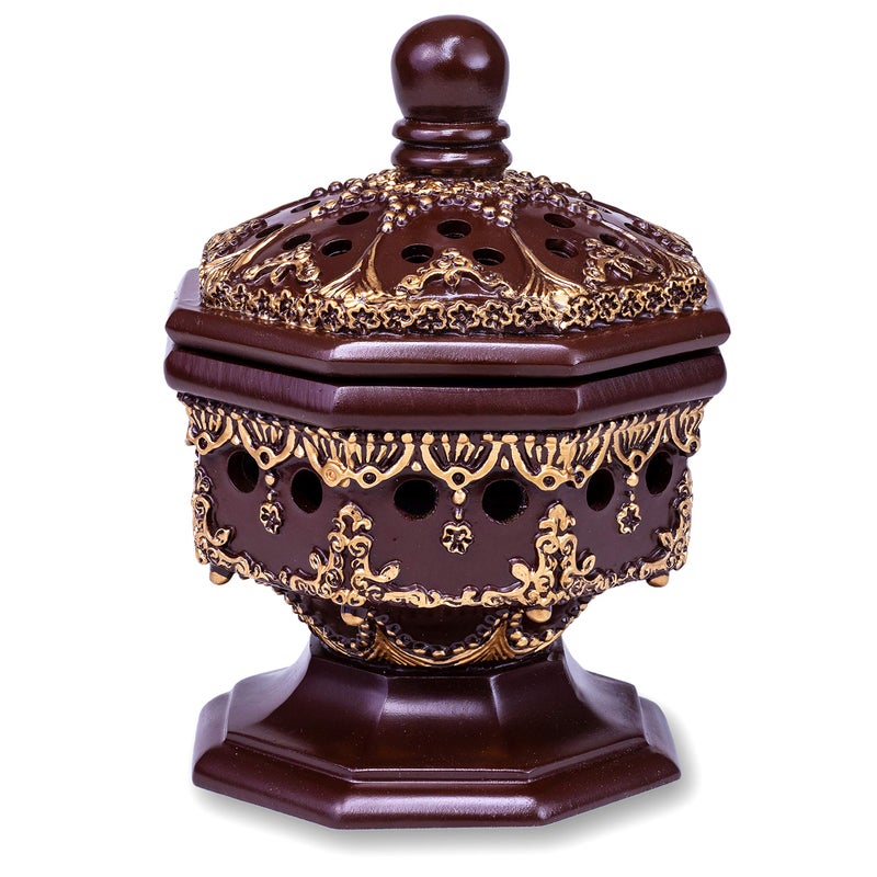 AM Lux Octagon Incense Burner â€“ Bakhoor & Cone Holder | Charcoal Resin Burner for Frankincense, Myrrh & Aromatherapy | Decorative Mabkhara for Home, Office & Meditation Room Decor | Gift Box (Brown) - Image 5