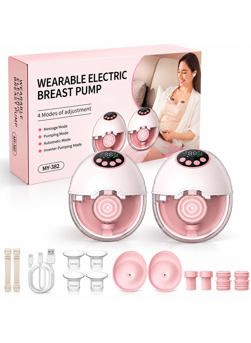 Double Wearable Electric Breast Pump, Hands-Free Cordless Breast Milk Pump, 4 Modes, Adjustable Suction Rechargeable Battery, USB-C Charging, Milk Level Monitor, MY-382 - Image 1