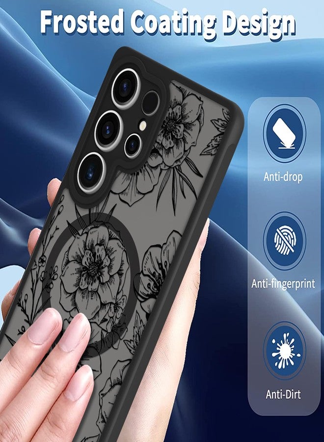 OOK Magnetic for Samsung Galaxy S2025 Ultra Case Black Floral Flower Pattern [Compatible with MagSafe] Slim Translucent Matte Camera Lens Protection Case for Galaxy S2025 Ultra (6.9") - Image 2