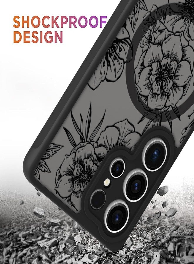 OOK Magnetic for Samsung Galaxy S2025 Ultra Case Black Floral Flower Pattern [Compatible with MagSafe] Slim Translucent Matte Camera Lens Protection Case for Galaxy S2025 Ultra (6.9") - Image 3