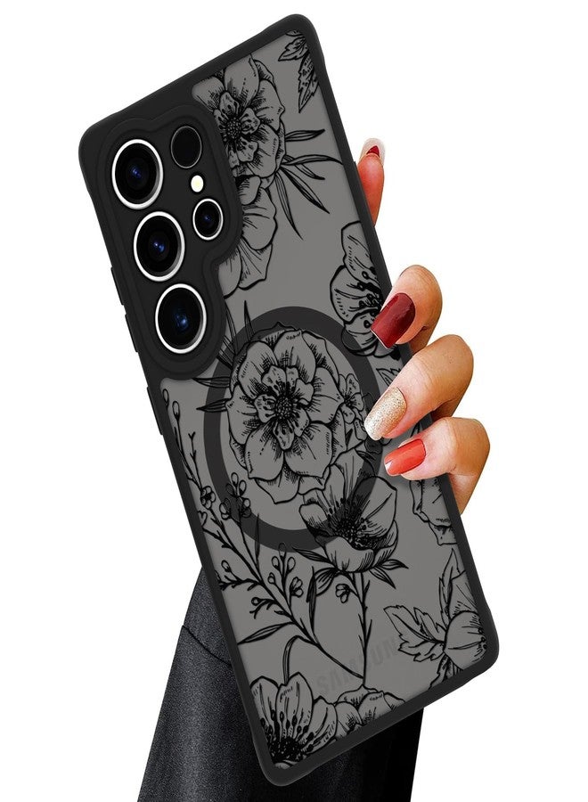 OOK Magnetic for Samsung Galaxy S2025 Ultra Case Black Floral Flower Pattern [Compatible with MagSafe] Slim Translucent Matte Camera Lens Protection Case for Galaxy S2025 Ultra (6.9") - Image 1