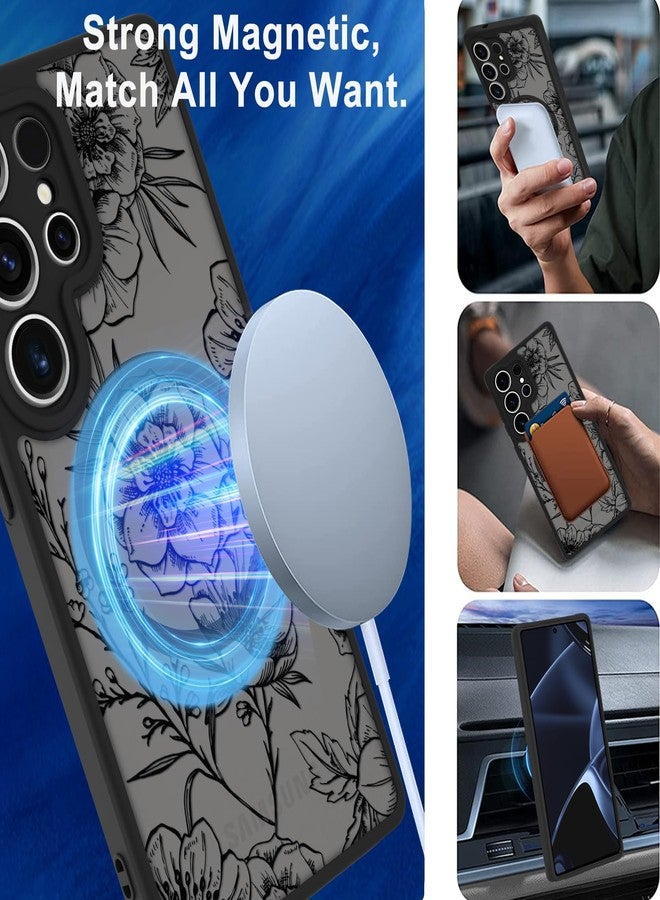 OOK Magnetic for Samsung Galaxy S2025 Ultra Case Black Floral Flower Pattern [Compatible with MagSafe] Slim Translucent Matte Camera Lens Protection Case for Galaxy S2025 Ultra (6.9") - Image 5