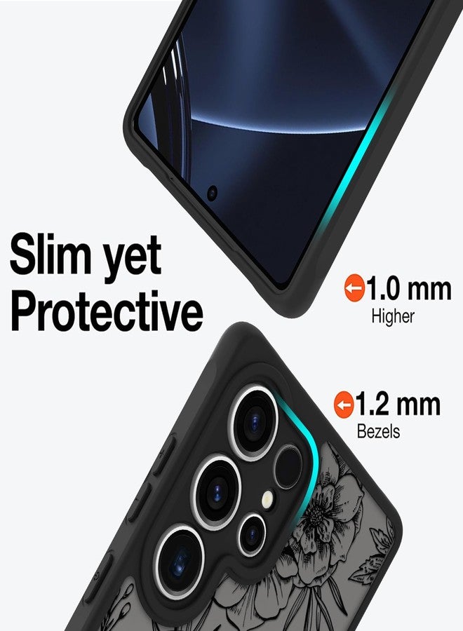 OOK Magnetic for Samsung Galaxy S2025 Ultra Case Black Floral Flower Pattern [Compatible with MagSafe] Slim Translucent Matte Camera Lens Protection Case for Galaxy S2025 Ultra (6.9") - Image 4