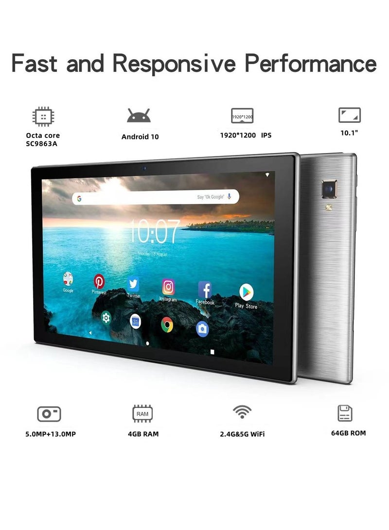 AROAQ M60 5G Wifi Octa Core Android Tablet, 10.1 Inch 4GB RAM 64GB ROM Full Touch Screen Tablet PC, 4G LTE Easy To Carry Durable Gaming Tablet For Education Learning Business Gaming, (1pc, Silver) - Image 2