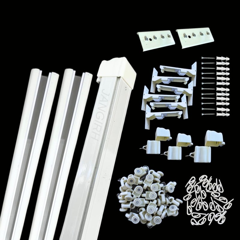 Jangirh Aluminum M Track Curtain Channel for WindowsDoorOffice Size Between 6 to 18 Feet Wall FitComplete Set with Runners Hooks End Caps Wall Brackets Screws Wall Plugs  - Image 1