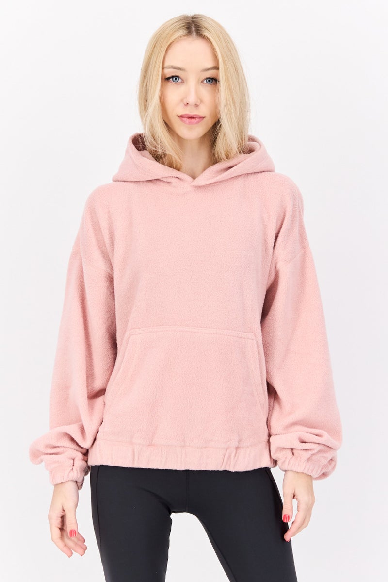NIA Women Hooded Long Sleeves Textured Sweatshirt, Light Pink - Image 1