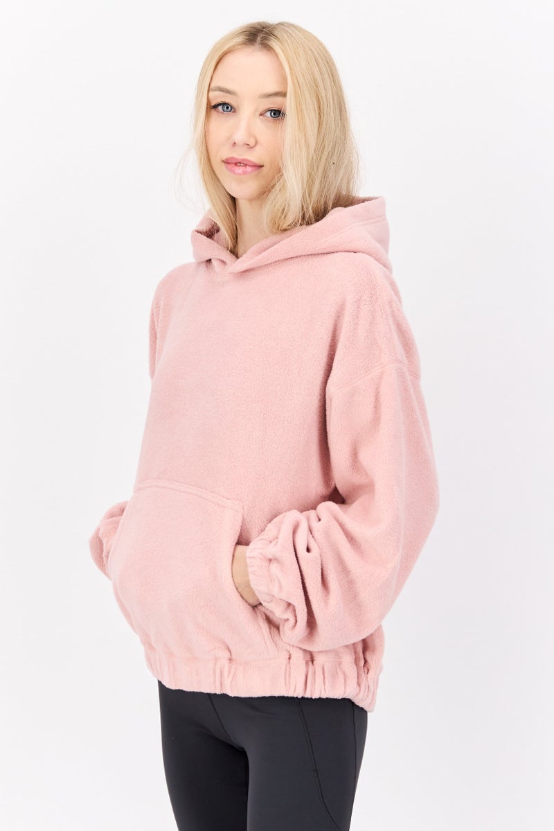 NIA Women Hooded Long Sleeves Textured Sweatshirt, Light Pink - Image 2