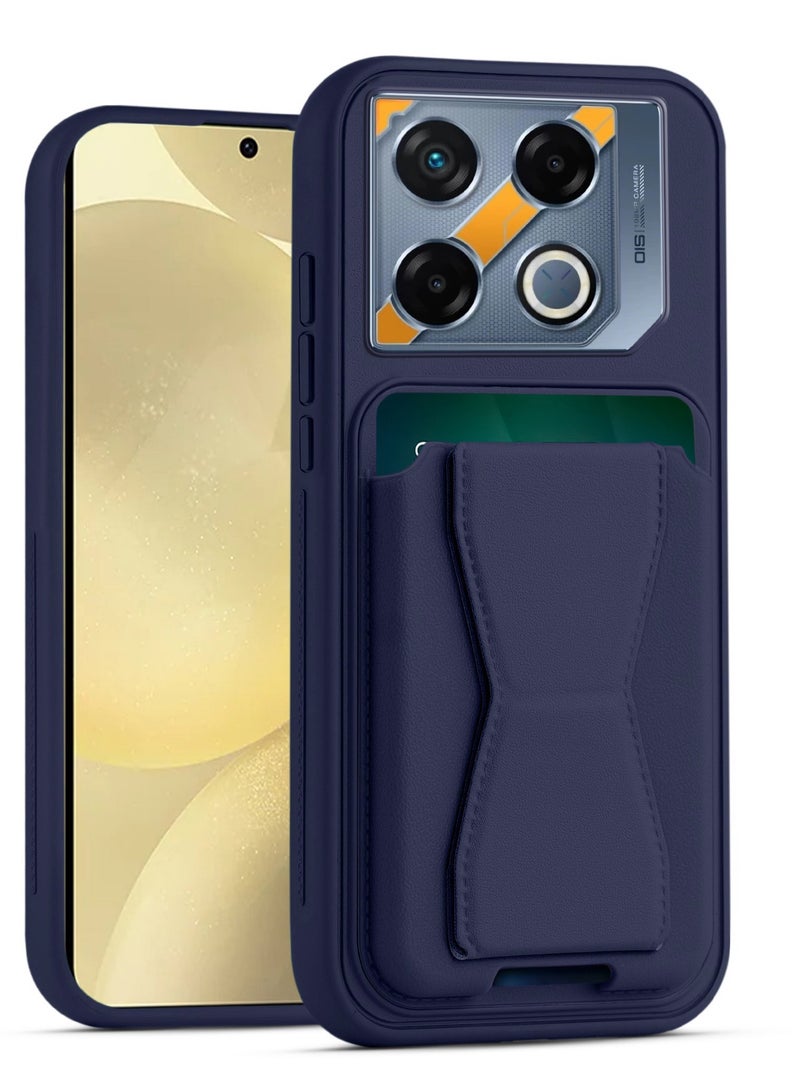Leather back cover with card wallet Foldable Shockpoof Case compatible with Infinix GT20 Pro (Blue)