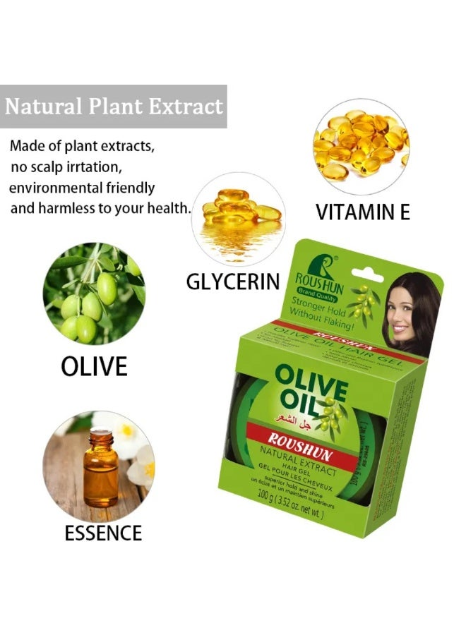 ROUSHUN 100g Olive Oil Hair Gel Natural Extract Shine Strong Hold Olive Oil Hair Gel Olive Oil Edge Control Strong Hold No Flaking Gel Shine and Moisture hair Cream Gel - Image 2