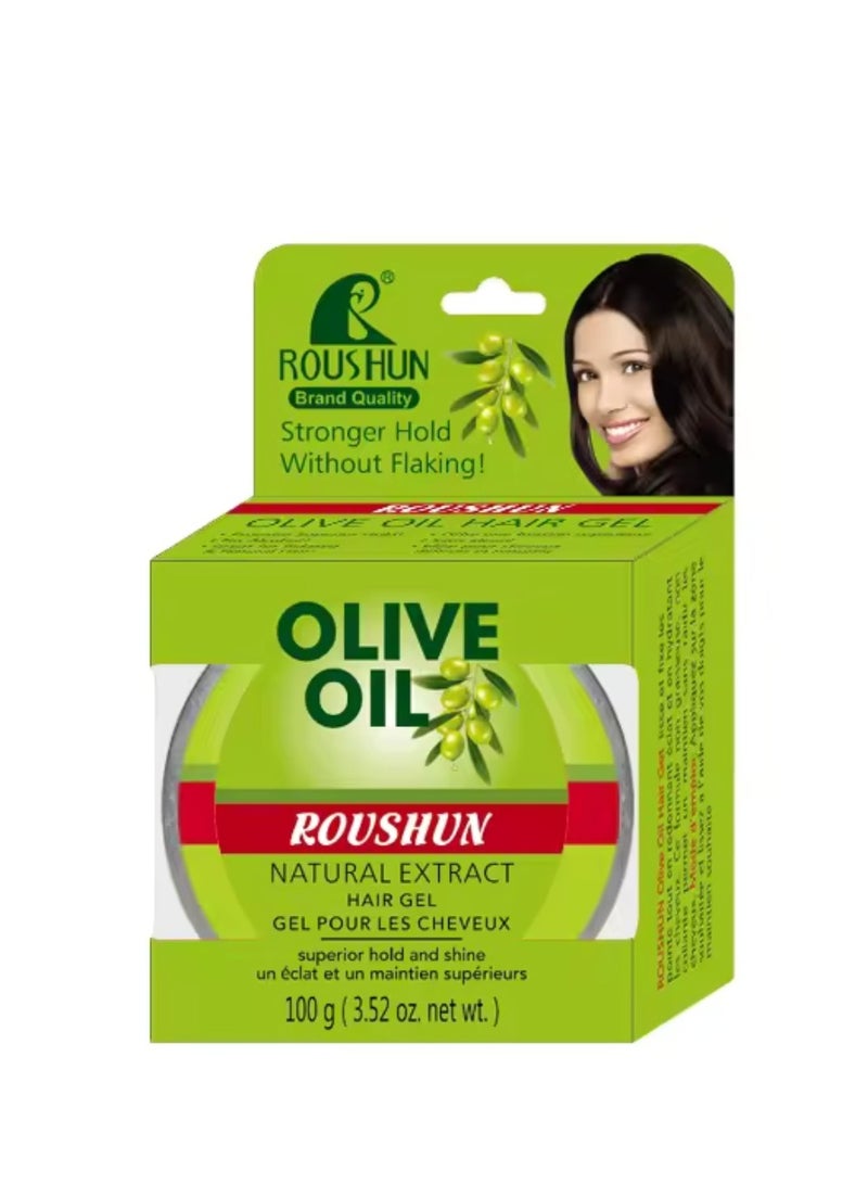 ROUSHUN 100g Olive Oil Hair Gel Natural Extract Shine Strong Hold Olive Oil Hair Gel Olive Oil Edge Control Strong Hold No Flaking Gel Shine and Moisture hair Cream Gel - Image 1