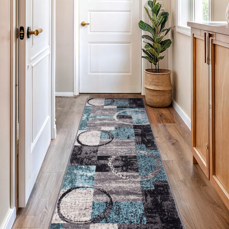 Rugshop Contemporary Circle Design Runner Rug, Carpet with Jute Backing for Hallway, Kitchen, or Entryway, Gray, 2'7" x 6' - Image 5