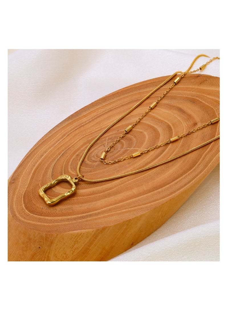 xozgdovg Double layered necklace women's high sense 18k gold stainless steel clavicle chain jewelry - Image 2