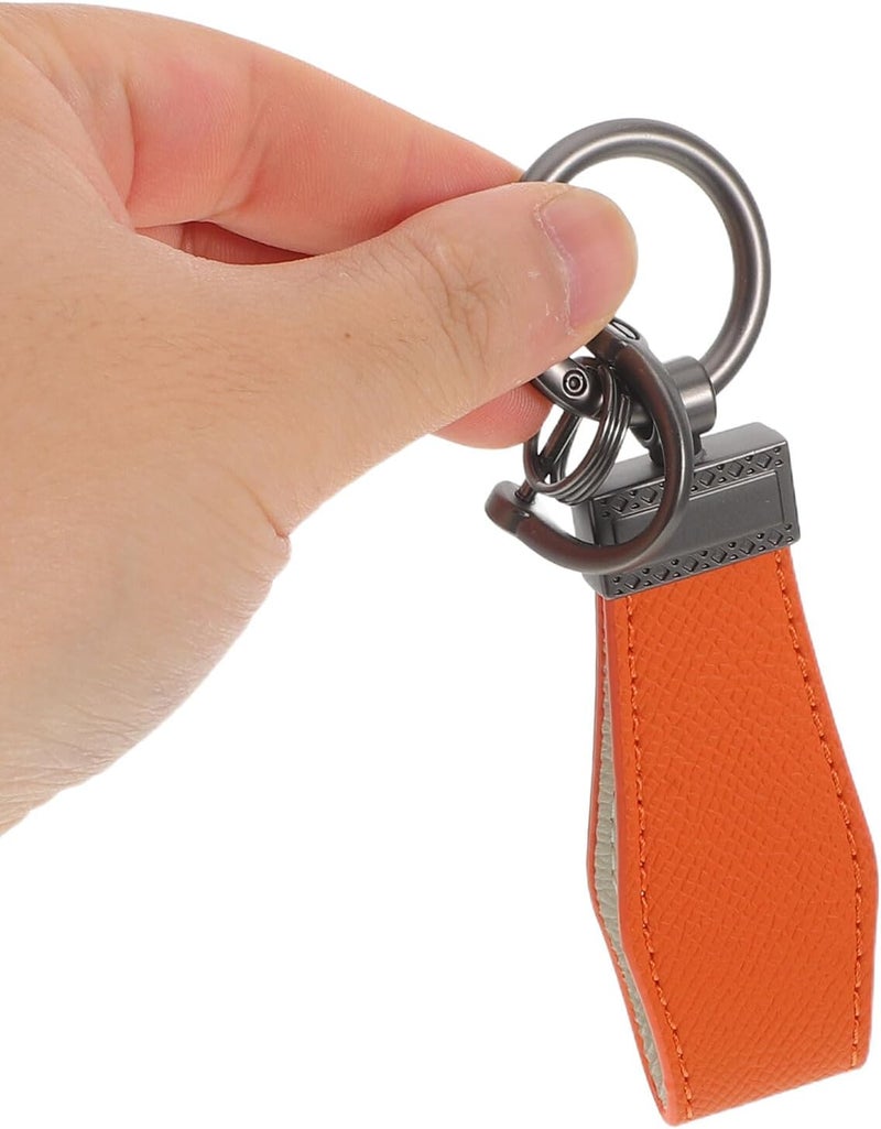 Car Keychain Pendant Ring with Orange Faux Leather, Universal Rotatable D-ring Key Fob Holder for Men and Women, Anti-lost Car Key Chain Accessory - Image 4