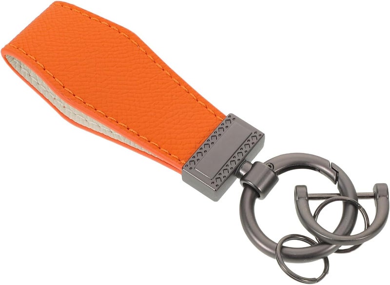 Car Keychain Pendant Ring with Orange Faux Leather, Universal Rotatable D-ring Key Fob Holder for Men and Women, Anti-lost Car Key Chain Accessory - Image 1
