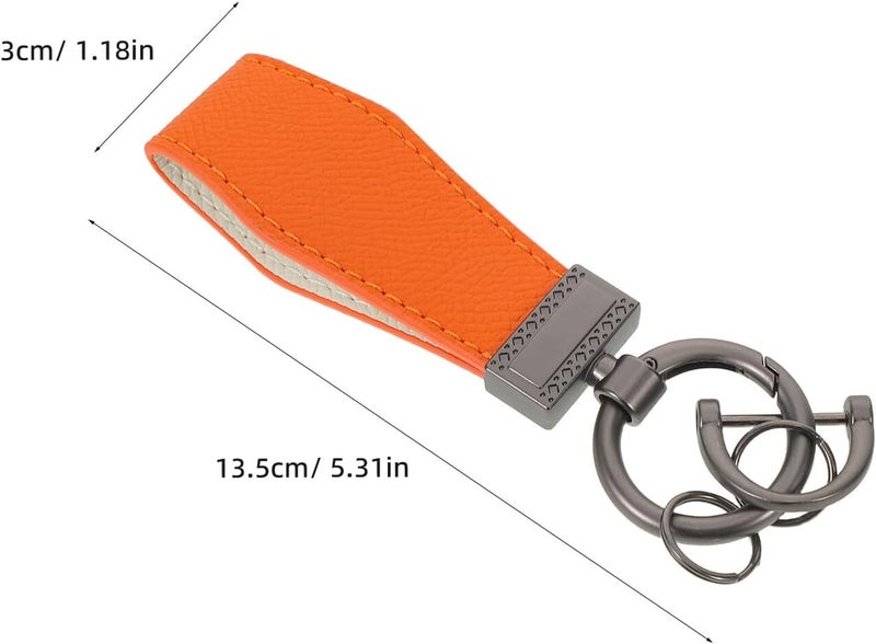 Car Keychain Pendant Ring with Orange Faux Leather, Universal Rotatable D-ring Key Fob Holder for Men and Women, Anti-lost Car Key Chain Accessory - Image 2