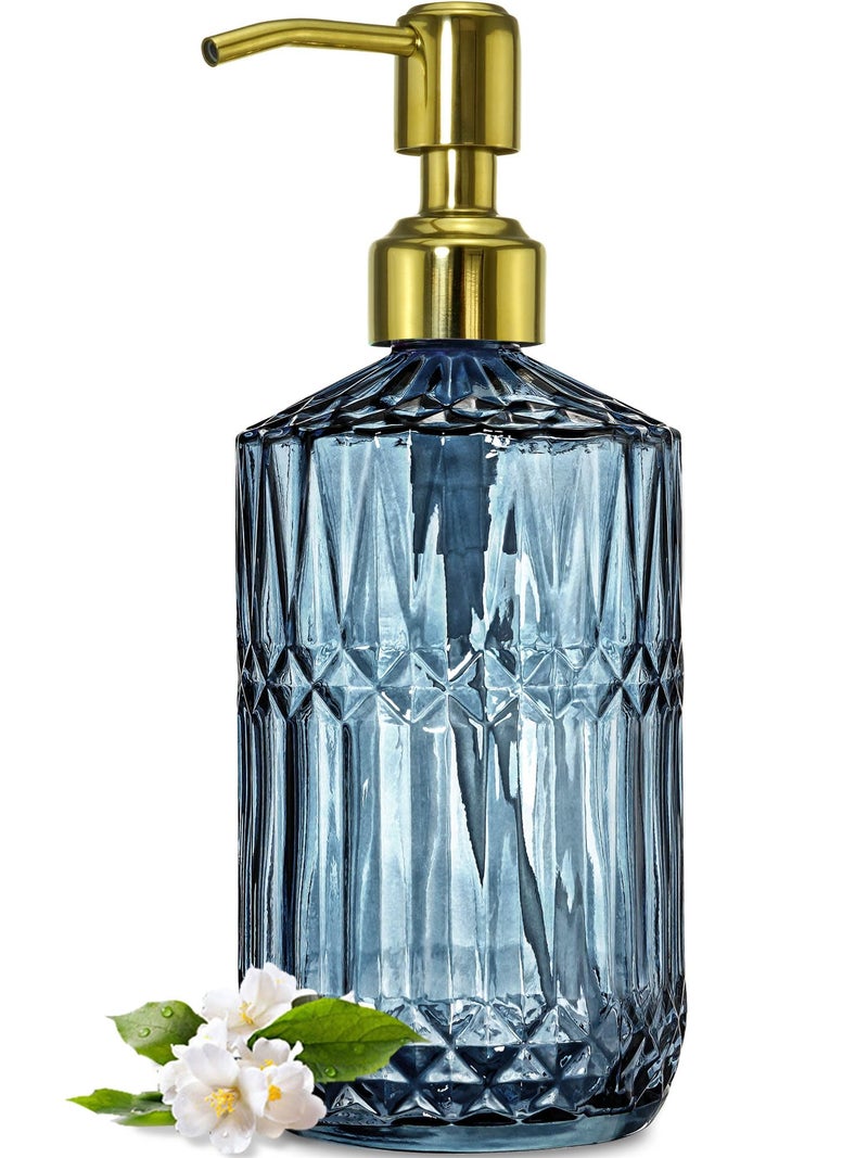 JASAI 18Oz Blue Glass Soap Dispenser with Golden Pump, Refillable Bathroom soap Dispenser with Thick Glass, Clear Kitchen Soap Dispenser for Dish Soap, Hand soap, Lotion.(Blue) - Image 1