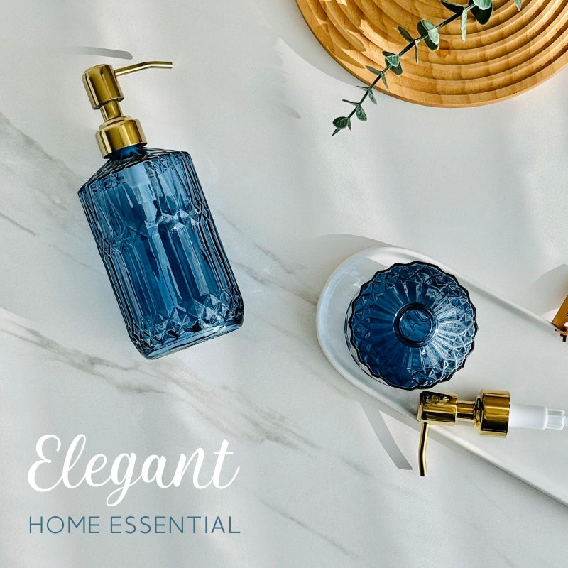 JASAI 18Oz Blue Glass Soap Dispenser with Golden Pump, Refillable Bathroom soap Dispenser with Thick Glass, Clear Kitchen Soap Dispenser for Dish Soap, Hand soap, Lotion.(Blue) - Image 5
