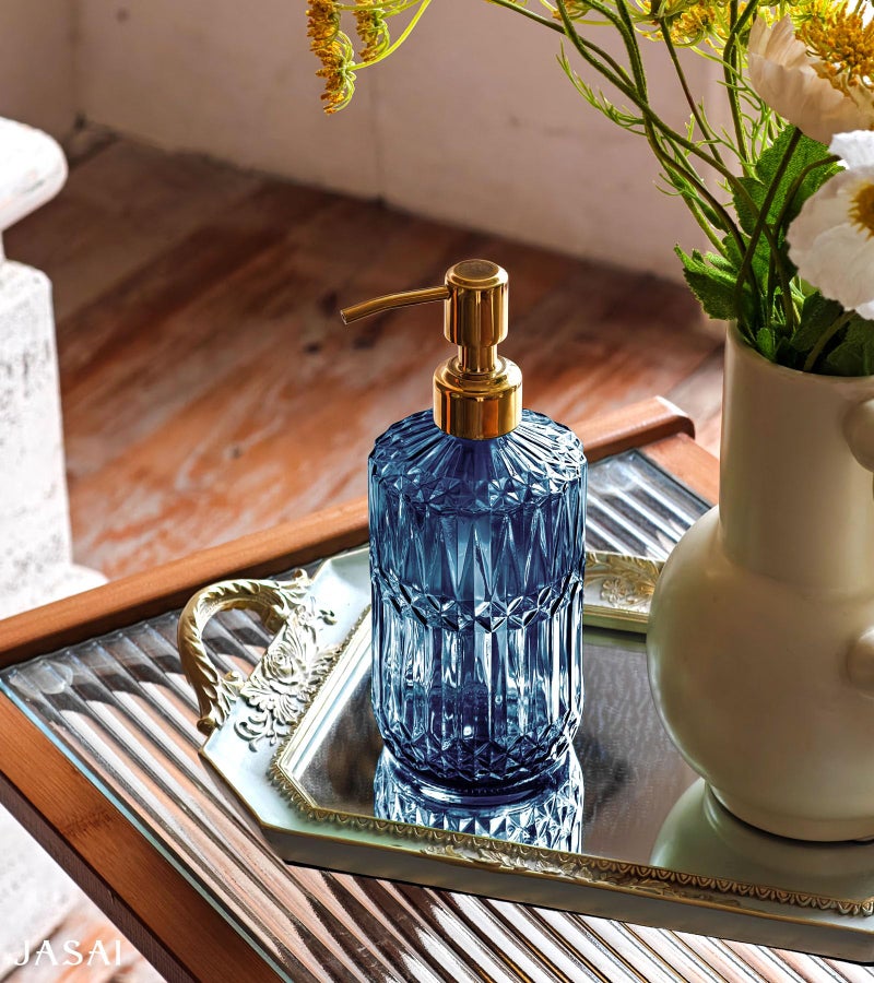 JASAI 18Oz Blue Glass Soap Dispenser with Golden Pump, Refillable Bathroom soap Dispenser with Thick Glass, Clear Kitchen Soap Dispenser for Dish Soap, Hand soap, Lotion.(Blue) - Image 3