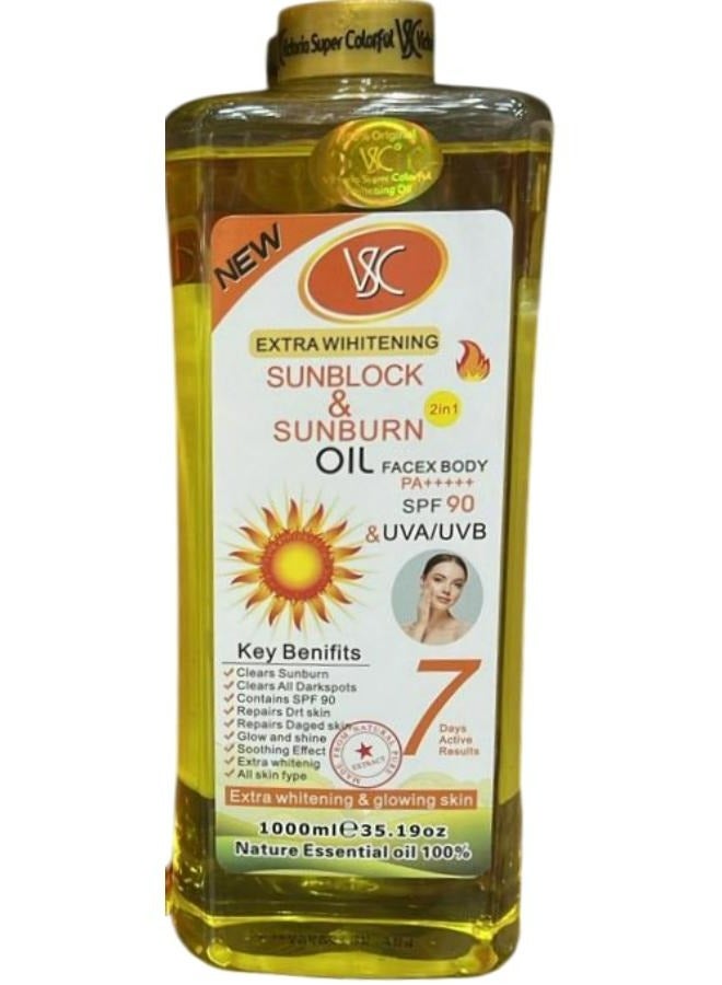 في إس سي كريم تبييض إضافي للوقاية من الشمس وزيت حروق الشمس للوجه PA Spf 90 وUva/Uvb زيت عطري طبيعي 1000 مل
