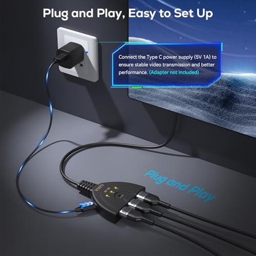 GANA HDMI Switch, GANA 4K HDMI Splitter 3 in 1 Out, 3-Port Switcher Selector with Pigtail HDMI Cable,Supports Full HD 4K 30Hz 1080P 3D Player, Compatible with PS4/3, Xbox, Fire Stick, Roku, PC,TV - Image 4