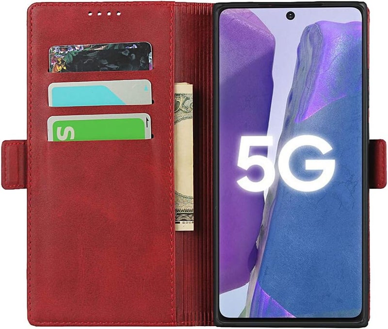 iCoverCase for Samsung Note 20 Case, PU Leather Wallet Case with Card Holder [Built-in Magnet] Shockproof Protective Flip Cover for Samsung Galaxy Note 20 - Red - Image 3