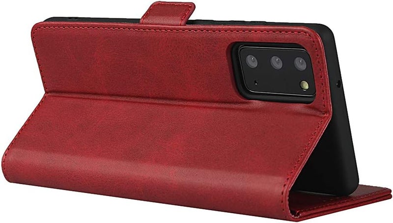 iCoverCase for Samsung Note 20 Case, PU Leather Wallet Case with Card Holder [Built-in Magnet] Shockproof Protective Flip Cover for Samsung Galaxy Note 20 - Red - Image 4