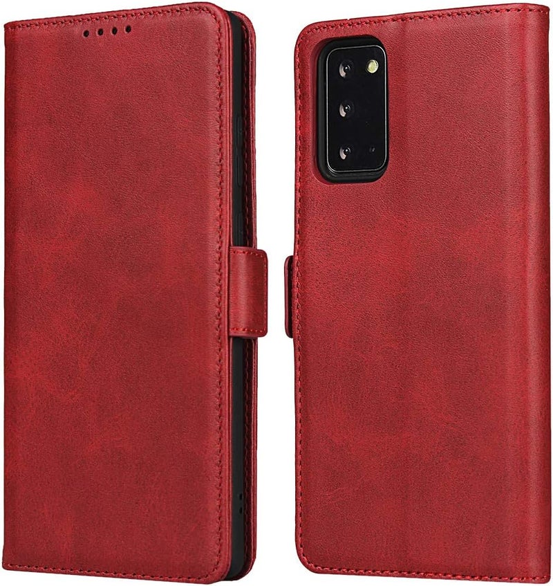 iCoverCase for Samsung Note 20 Case, PU Leather Wallet Case with Card Holder [Built-in Magnet] Shockproof Protective Flip Cover for Samsung Galaxy Note 20 - Red - Image 1